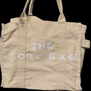 Canvas Tote Bag with "THE TOTE BAG" Text - Beige